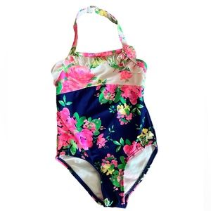 EUC 2T Hula Star Blue Pink Floral Swimsuit
